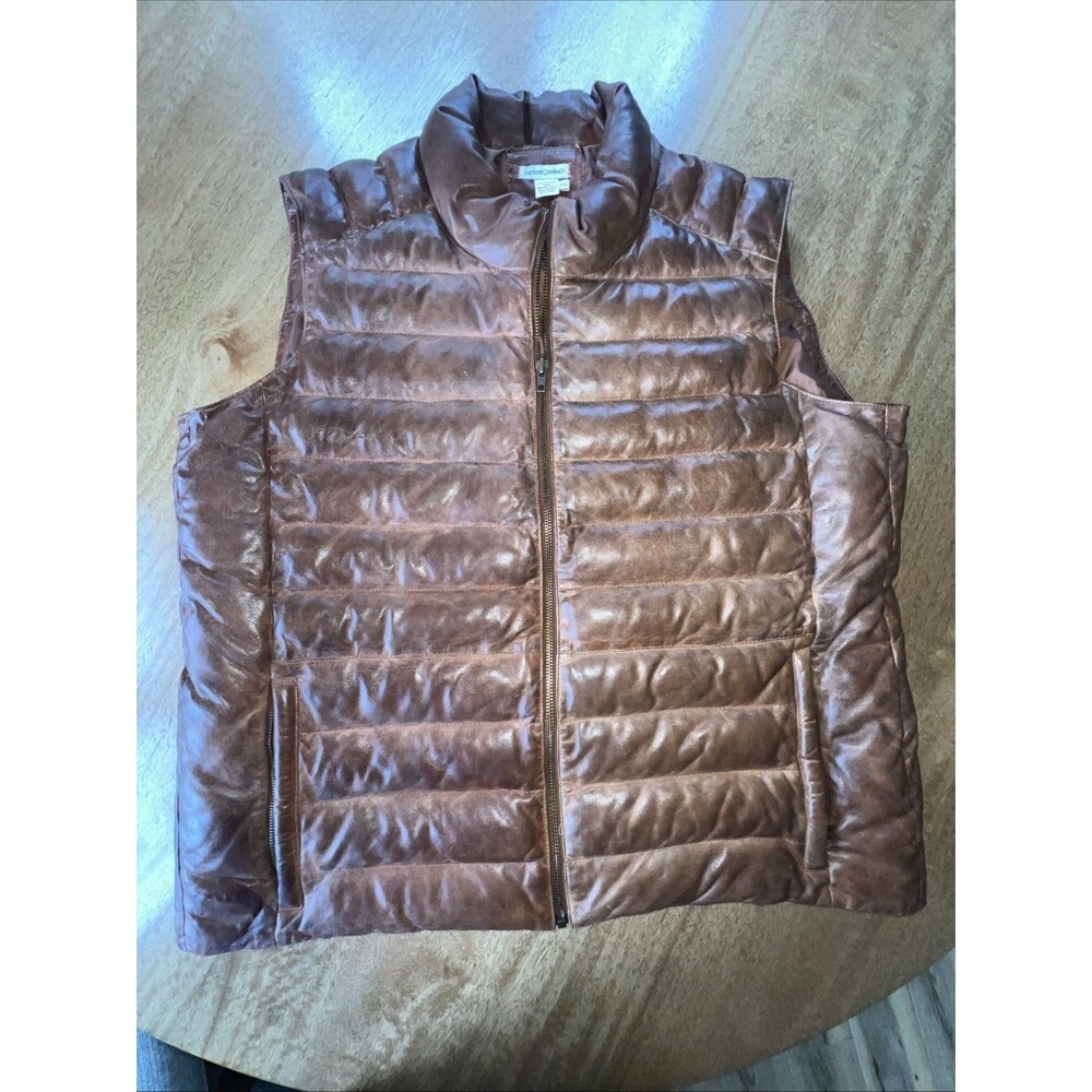 Carbon2Cobalt Decompress Men’s Leather Puff Vest in Tobacco - Size XXL